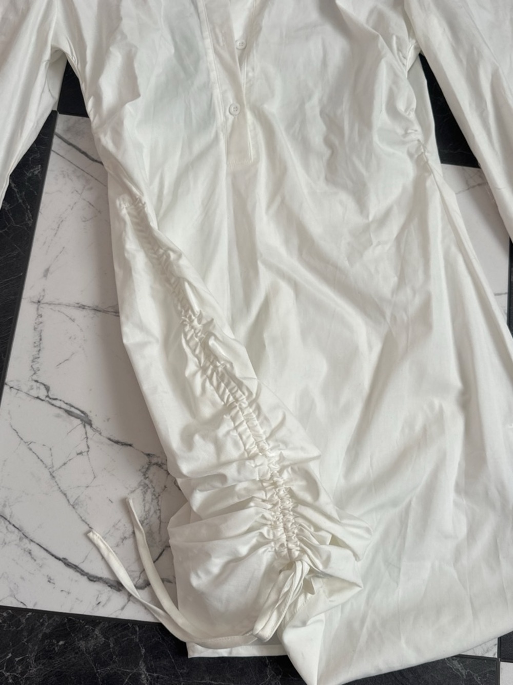 PrettyLittleThing White Collared Ruched Mini Dress - Picture 3 of 7